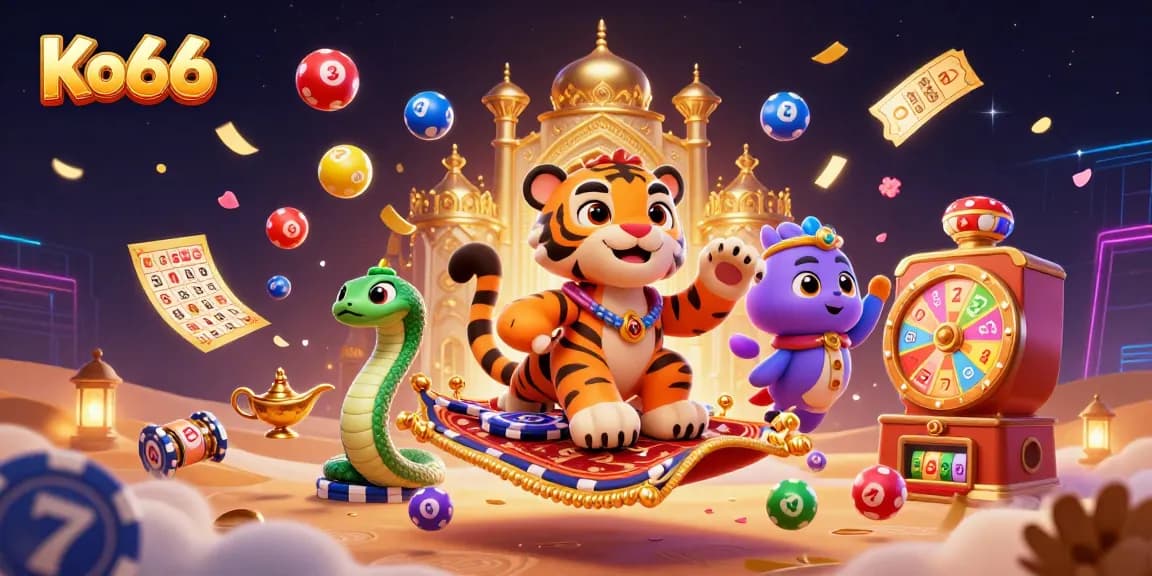 Experience the thrill of winning with Ko66 in a vibrant casino scene featuring dynamic game elements and characters.