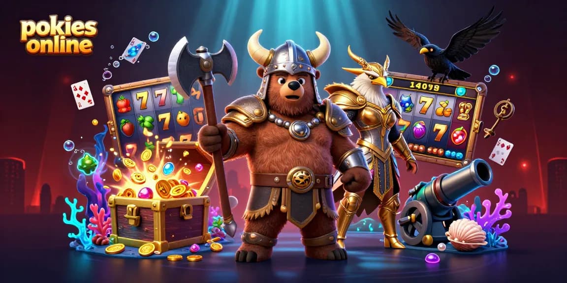 Experience the thrill of pokies online with our vibrant 3D illustration featuring dynamic game elements and rich details.