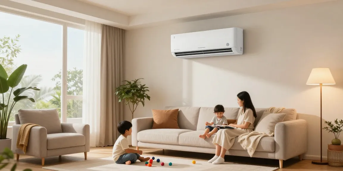 Ductless air conditioner in a modern living room, enhancing family comfort and style.